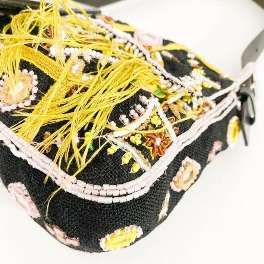 Authentic FENDI Mamma Baguette Beaded Fringe Mirror Shoulder Bag Bucket Hand Bag - Picture 10 of 16